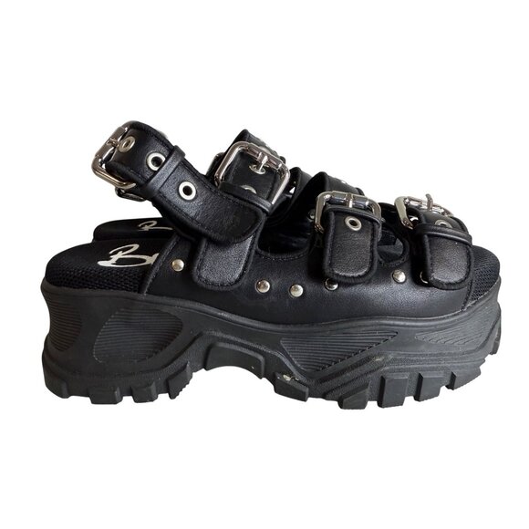 Buffalo London Shoes - BUFFALO Buckle Strapy Chunky Heel Platform Sandals In Black Size 38